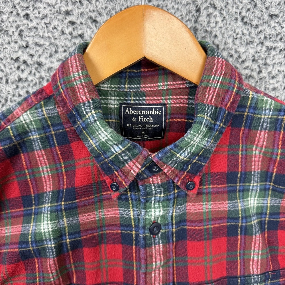 Abercrombie & Fitch Shirt Mens Medium Red Plaid Flannel Button Up Long Sleeve - Picture 7 of 14